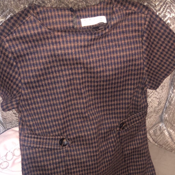 Zara dress, size 10 cm 140, cotton material, color: Brown, Black and green lines - Picture 2 of 6